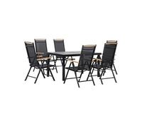 Outsunny Salon de Jardin extérieur 6 Personnes, Table de Jardin extérieure avec 6 chaises, Cadre en Aluminium, Table 140 CM, chaises Pliables et inclinables, mobilier de terrasse, Patio, Noir