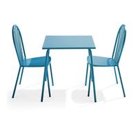 Ensemble table de jardin bistrot et 2 chaises en acier bleu pacific Palavas, Oviala