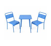 Bergame ensemble table de jardin carrée 50cm et 2 chaises bleu