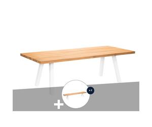 Ensemble table de jardin en teck seychelles + 2 bancs en teck - jardiline