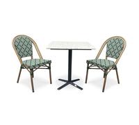 Ensemble Table de Jardin en Terrazzo & 2 Chaises "Bistro" 70cm Vert