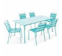 Ensemble Table De Jardin Et 6 Chaises En Métal Turquoise