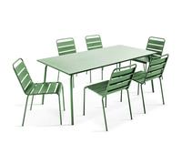 Ensemble table de jardin et 6 chaises en métal vert cactus Palavas, Oviala