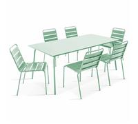 Ensemble table de jardin et 6 chaises en métal vert sauge Palavas, Oviala