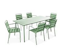 Ensemble table de jardin et 6 fauteuils en métal vert cactus - Palavas