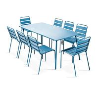 Ensemble table de jardin et 8 chaises en métal bleu pacific - Palavas