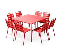 Ensemble table de jardin et 8 chaises en métal rouge Palavas, Oviala