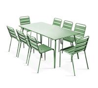 Ensemble table de jardin et 8 chaises en métal vert cactus Palavas, Oviala