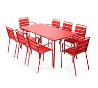 Ensemble table de jardin et 8 fauteuils en métal rouge Palavas, Oviala