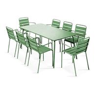 Ensemble table de jardin et 8 fauteuils en métal vert cactus Palavas, Oviala