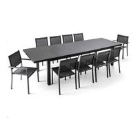 Ensemble table de jardin extensible 256-320 cm et 10 assises - Oviala