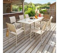 Ensemble table de jardin extensible + 8 fauteuils empilables PIAZZA Argile places - Aluminium, ECP Hespéride