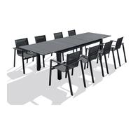 Ensemble Table de Jardin Extensible & 8 Fauteuils "Miami" 240-300cm Gris Anthrac
