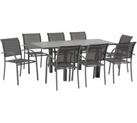 Ensemble table de jardin extensible + 8 fauteuils PIAZZA Graphite places - Aluminium, ECP Hespéride