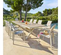 Ensemble table de jardin extensible AXIOME + 10 fauteuils empilables DIESE Argile places - Aluminium traité époxy, ECP Hespéride