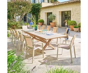 Ensemble table de jardin extensible AXIOME + 12 fauteuils AXANT Argile places - Aluminium traité époxy Hespéride