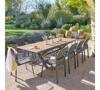 Ensemble table de jardin extensible AXIOME Effet teck Noix + 10 fauteuils DIESE Graphite places - Aluminium traité époxy, ECP Hespéride