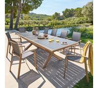 Ensemble table de jardin extensible AXIOME Honey Graphite + 10 fauteuils empilables AXANT places - Aluminium traité époxy, ECP Hespéride