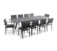 Ensemble table de jardin extensible et 10 chaises en aluminium gris - Oviala