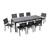 Ensemble table de jardin extensible et 8 assises en aluminium gris Galilée - Oviala