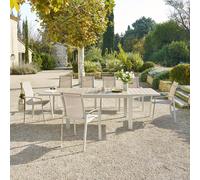 Ensemble table de jardin extensible ÉVASION + 10 fauteuils empilables AXANT Argile Lin places - Aluminium traité époxy Hespéride