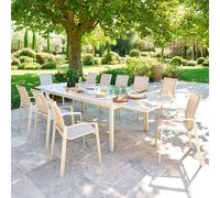 Ensemble table de jardin extensible EVASION + 12 fauteuils AXANT Lin Argile places - Aluminium traité époxy Hespéride