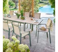 Ensemble table de jardin extensible EVASION + 12 fauteuils AXANT Lin Laurier places - Aluminium traité époxy Hespéride