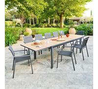 Ensemble table de jardin extensible EVASION + 12 fauteuils ESSENTIA Miel Graphite places - Aluminium traité époxy Hespéride
