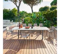 Ensemble table de jardin extensible LUZANE + 12 fauteuils ESSENTIA Argile Café places - Aluminium Hespéride