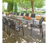 Ensemble table de jardin extensible MICEIRA + 10 fauteuils empilables DIESE Graphite places - Aluminium traité époxy Hespéride