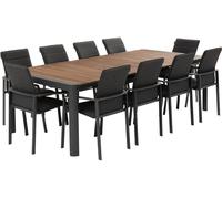 Ensemble table de jardin extensible PARADIZE + 10 fauteuils empilables DIESE Graphite 12 places - Aluminium, Acacia certifié FSC® Hespéride