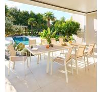 Ensemble table de jardin extensible PAVANE + 10 fauteuils AXANT Malt Argile places - Aluminium traité époxy, Verre trempé Hespéride