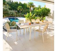Ensemble table de jardin extensible PAVANE + 10 fauteuils ESSENTIA Malt Argile places - Aluminium traité époxy, Verre trempé Hespéride