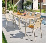 Ensemble table de jardin extensible PIAZZA + 12 fauteuils ESSENTIA Épeautre Argile places - Aluminium traité époxy, Verre trempé Hespéride