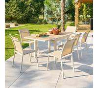 Ensemble table de jardin extensible PIAZZA + 8 chaises ESSENTIA Épeautre Argile places - Aluminium traité époxy, Verre trempé Hespéride