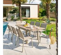 Ensemble table de jardin extensible PIAZZA + 8 chaises Truffe Café places - Aluminium traité époxy, Verre trempé Hespéride