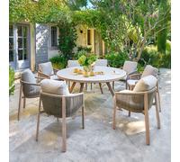 Ensemble table de jardin fixe ronde NELORA + 8 fauteuils Ficelle Miel places - Aluminium traité époxy, Quartz Hespéride