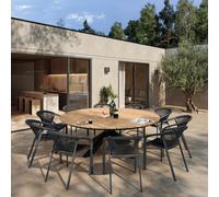 Ensemble table de jardin ORACLION + 8 fauteuils RIU Argile places - Aluminium traité époxy, Acacia certifié FSC® Hespéride