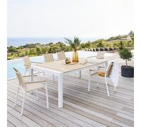 Ensemble table de jardin PARADIZE + 6 fauteuils empilables ESSENTIA Blanc Acacia 10 places - Aluminium traité époxy Hespéride