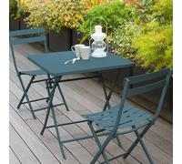 Ensemble table de jardin pliante carrée + 2 chaises GREENSBORO Bleu canard places - Acier traité époxy, Traitement antirouille renforcé Hespéride