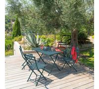 Ensemble table de jardin pliante rectangulaire + 4 chaises GREENSBORO Bleu canard places - Acier traité époxy, Traitement antirouille renforcé Hespéride