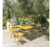 Ensemble table de jardin pliante rectangulaire + 4 chaises GREENSBORO Jaune moutarde places - Acier traité époxy, Traitement antirouille renforcé Hespéride
