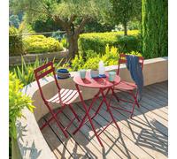 Ensemble table de jardin pliante ronde + 2 chaises GREENSBORO Grenade places - Acier traité époxy, Traitement antirouille renforcé Hespéride