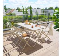 Ensemble table de jardin rectangle + 6 chaises empilables GREENSBORO Argile places - Acier traité époxy, Traitement antirouille renforcé Hespéride