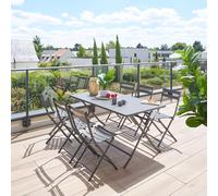 Ensemble table de jardin rectangle + 6 chaises empilables GREENSBORO Graphite places - Acier traité époxy, Traitement antirouille renforcé Hespéride