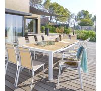 Ensemble table de jardin rectangulaire PARADIZE + 8 fauteuils et 4 chaises AXANT Blanc 12 places - Aluminium, Acacia certifié FSC® Hespéride