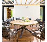 Ensemble table de jardin ronde + 8 fauteuils ORIENGO Graphite places - Aluminium traité époxy, Acacia certifié FSC® Hespéride