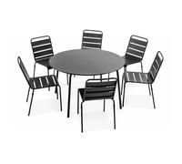 Ensemble table de jardin ronde et 6 chaises en métal anthracite Palavas, Oviala