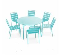 Ensemble table de jardin ronde et 6 chaises en métal turquoise Palavas, Oviala