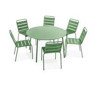 Oviala Ensemble Table de Jardin Ronde et 6 chaises en métal Vert Cactus - Palavas
